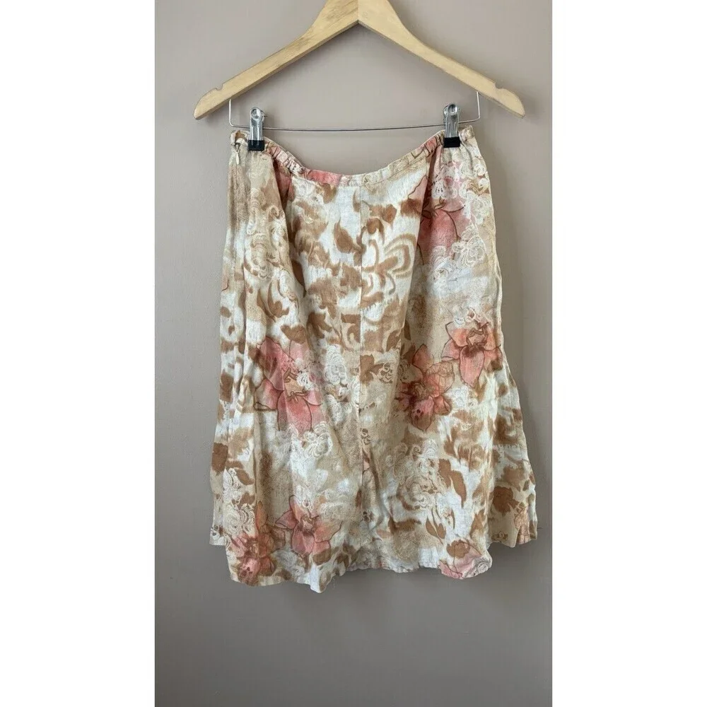 JM Collection Women’s Floral Linen Midi Skirt Pink Size 10 Summer Boho